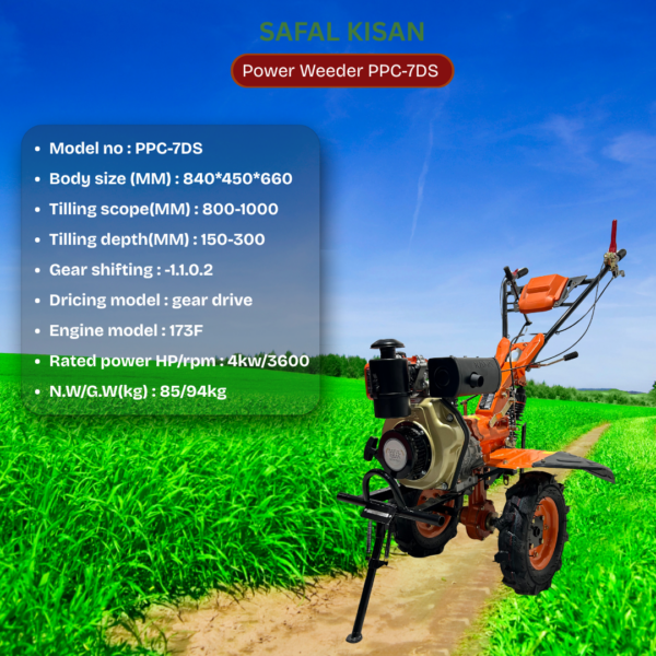 Safal Kisan PPC-7DS Diesel Mini Power Tiller with 32 Dry Land Blades