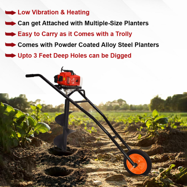 Safal Kisan SK-63T Trolley Earth Auger – 2 Stroke Petrol Post Hole Digger